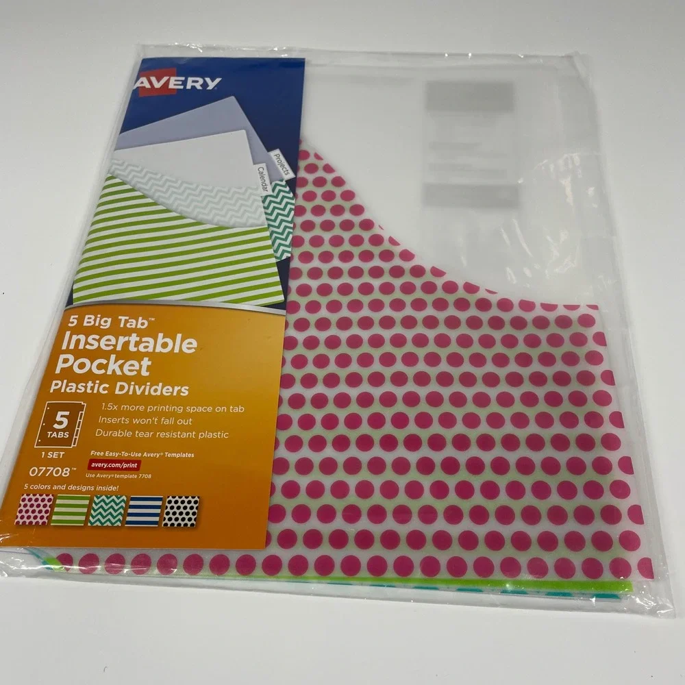 Avery Big Tab Insertable Pocket Plastic Dividers 5-Tab Set Multicolor 07708